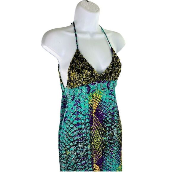 COPY - MISS BIKINI Luxury Brand Made In Italy Long Dress Abstract Printed Beade… - Picture 3 of 8
